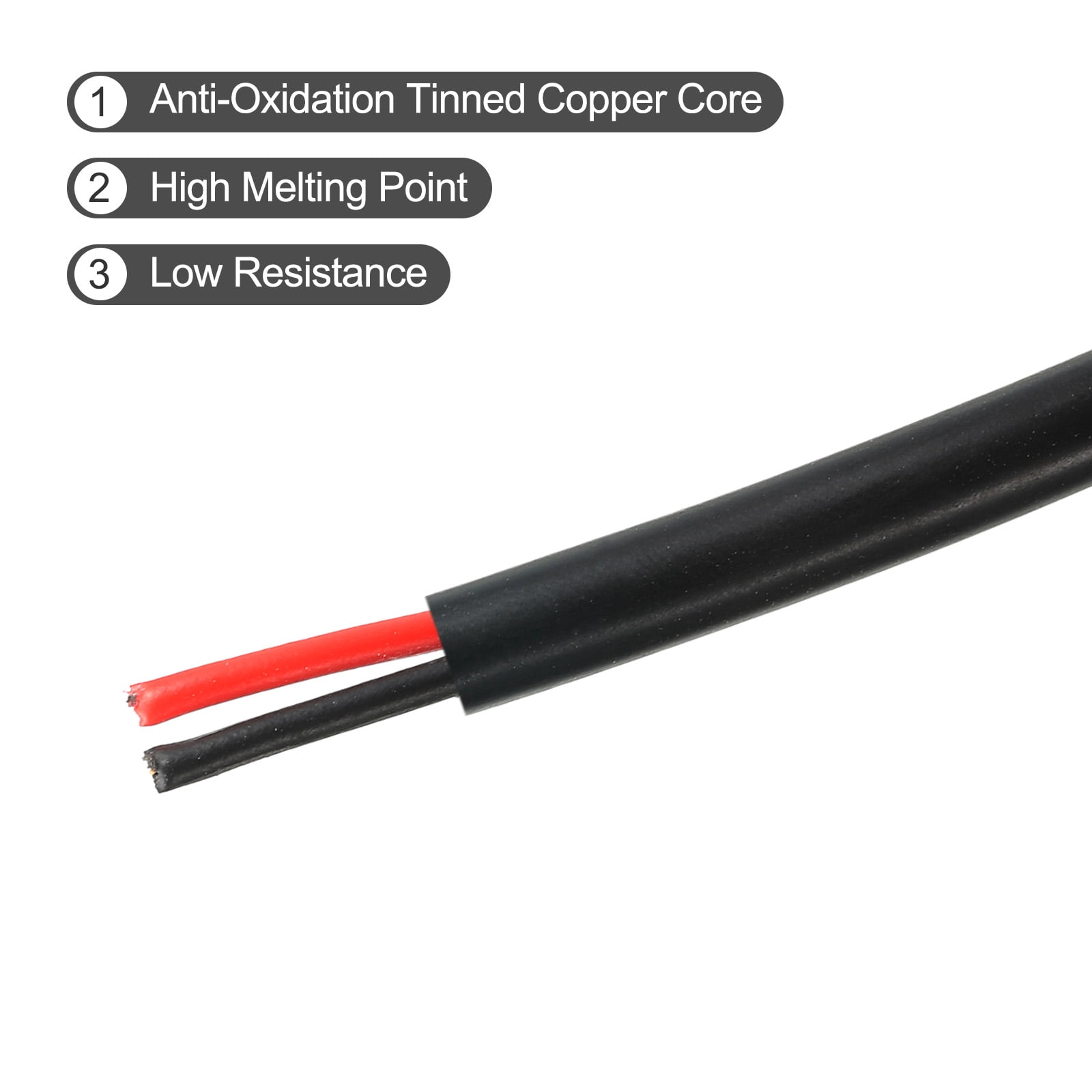 Uxcell 18AWG Electrical Wire 2 Conductors UL2464 Tinned Copper 10Ft Low Voltage Black