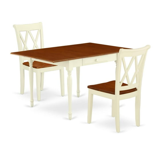 East West Furniture Monza 3-piece Wood Dining Set with Slat Back Chairs in Oak