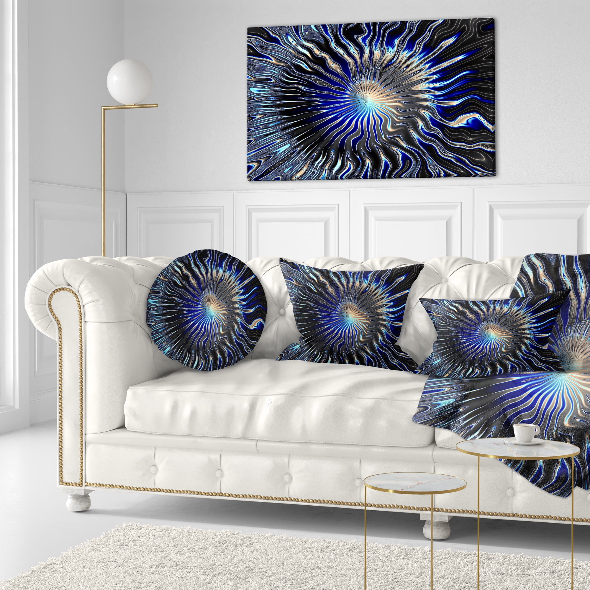 Designart Blue Rays from the Circle - Contemporary Throw Pillow - 12x20
