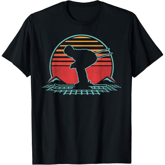 t-shirt Skiing Retro Vintage 80s Style Skier Gift T-Shirt mens，black，women，funny，journey，Crew Neck, Short Sleeve,printing