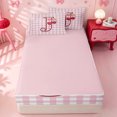 thumbnail image 4 of meiyoeat Ribbon Bow Monogram J Zipper Full Size Comforter Sets with Fitted Sheet and 2 Pillowcases,Pink Cherry Initial Art Zipper Bedding Set For Girl,Pink Reversible,4-Piece, 4 of 7