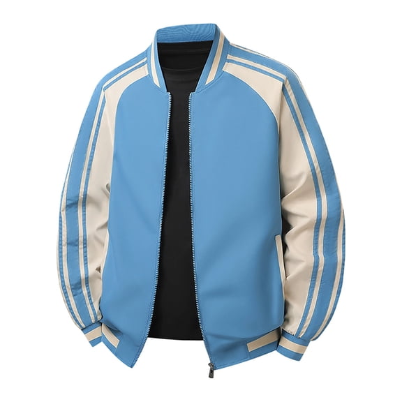Zpzdpjkx Mens Bomber Jacket Color-Blocked Striped Rib Trim Zip Pockets Retro Casual Outerwear for Daily Street Sports Bomber Jacket for Mens