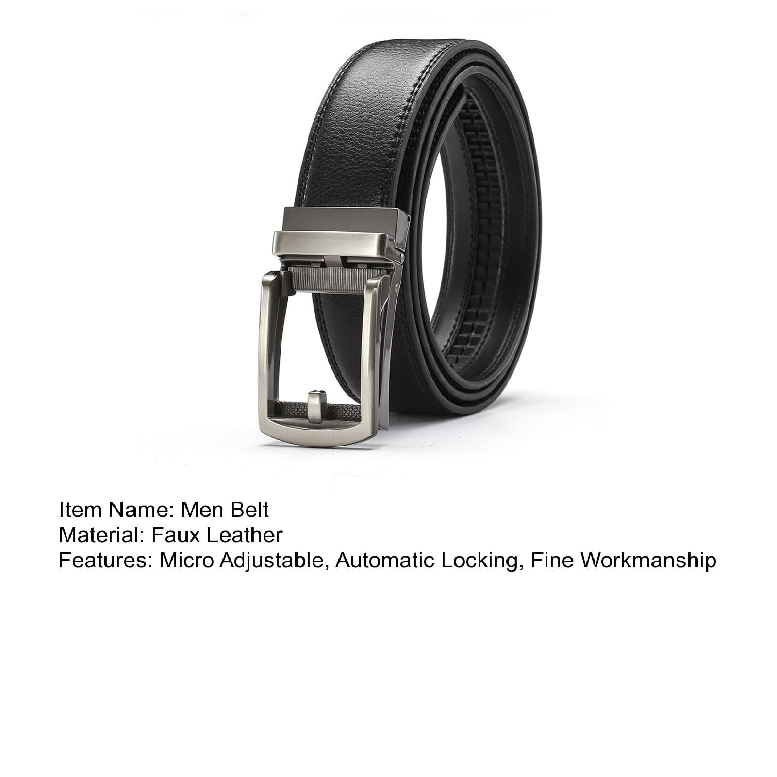 Men Faux Leather Belt Micro Automatic Buckle Ratchet Track 