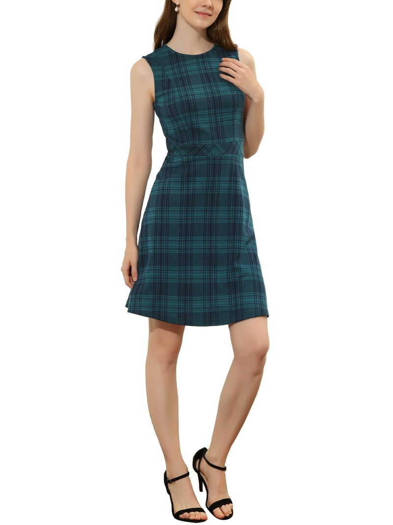 Inspire Chic Women's Houndstooth Plaid Above Knee Sleeveless Fit and Flare Dresses XS Blue Inspire Chic Women's Houndstooth Plaid Above Knee Sleeveless Fit and Flare Dresses XS Blue