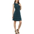 thumbnail image 5 of INSPIRE CHIC Women's Houndstooth Plaid Above Knee Sleeveless Fit and Flare Dresses XL Blue, 5 of 7