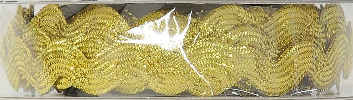 Simplicity Trim, Gold 1/2 inch Metallic Ric Rac Trim Great for Apparel, Home Decorating, and Crafts, 4 Yards, 1 Each