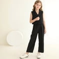 thumbnail image 2 of Girls Lapel Cropped Blazer Vest and High Waist Pleated Wide Leg Pants 2 Piece Suit Set, Kids Elegant Business Casual Matching Outfit for School Daily Party Wear(Black,11-12 Years), 2 of 5