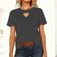 thumbnail image 6 of Homenesgenics Tops for Women Plus Size Short-Sleeve T-Shirt Basic Style Round Neck Cutout Heart Underlay Top Gray S, 6 of 9