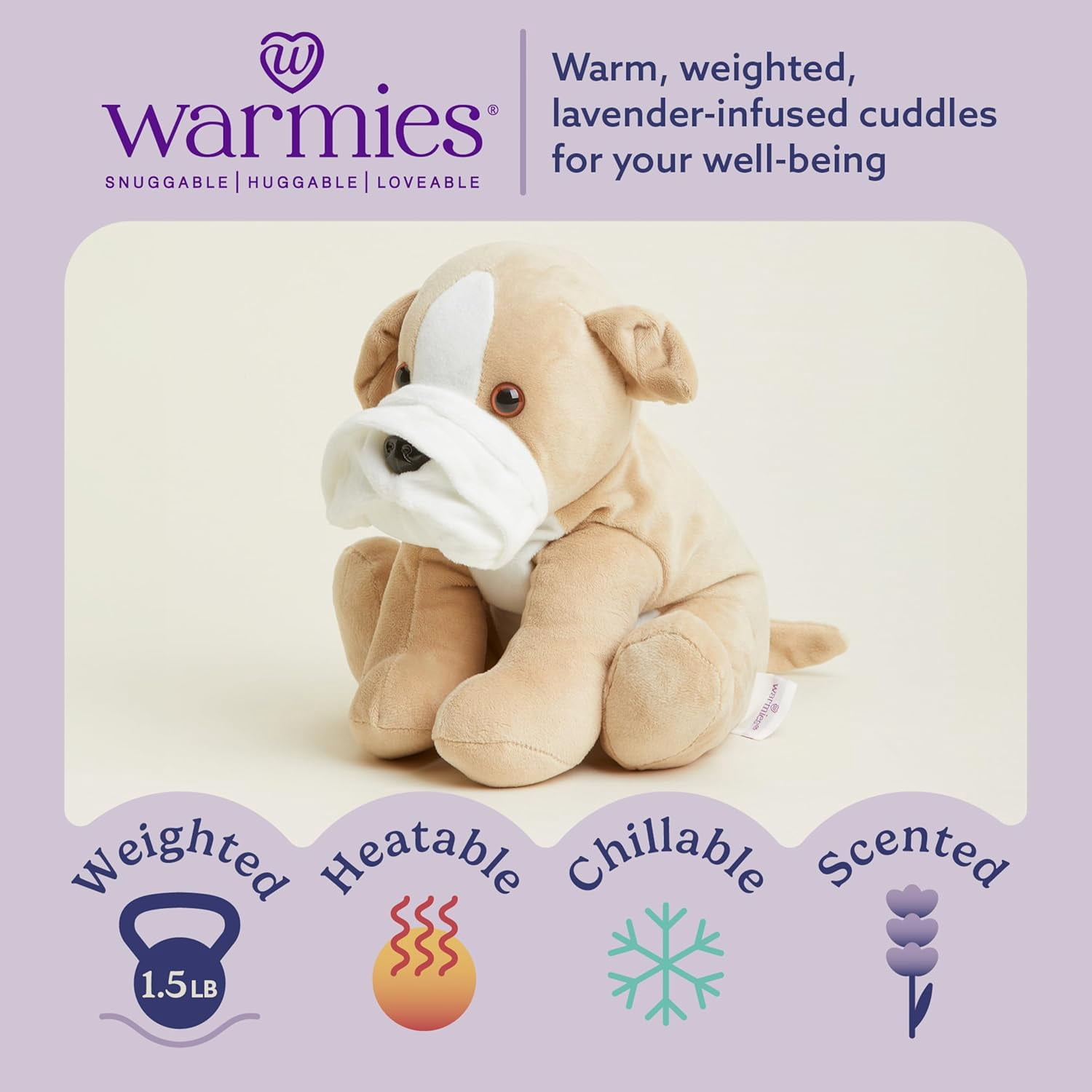 warmies 13” Bull Dog Stuffed Animal, Microwavable Heated Plushies and Weighted Soft Plush Toys