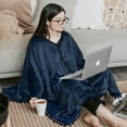 thumbnail image 5 of PAVILIA Fleece Poncho Blanket for Women |  Cozy Wearable Blanket Gift, Warm TV Shawl Sweater Cape with Pom Pom Fringe and Pockets, Gifts for Women  (Navy Blue), 5 of 7