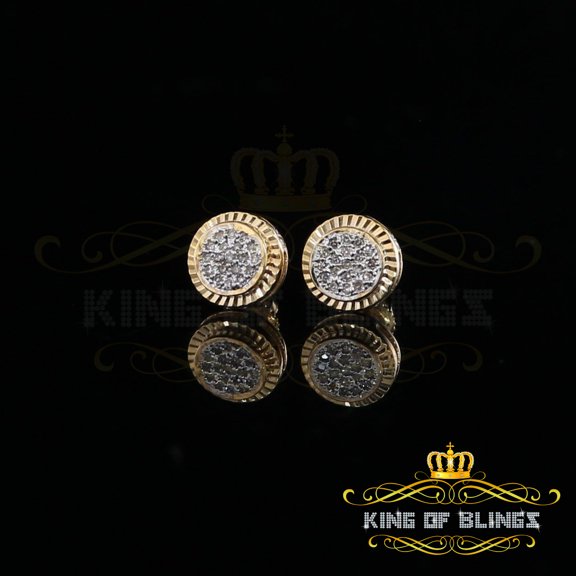 King of Bling's Real 10k Yellow Gold with Real 0.12CT Diamonds Stud Earrings For Women And Men