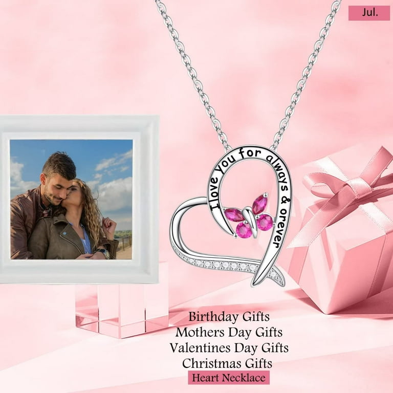 TURANDOSS Heart Butterfly Birthstone Necklace for Women 925 Sterling Silver Heart Butterfly Necklace with Birthstone Gifts for Women Mom Teen Girls Jewelry Walmart