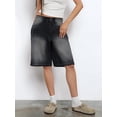 thumbnail image 6 of Women Baggy Denim Bermuda Shorts Y2k Vintage Straight Leg Casual Knee Length Jean Jorts with Pockets Dark Gray M, 6 of 9