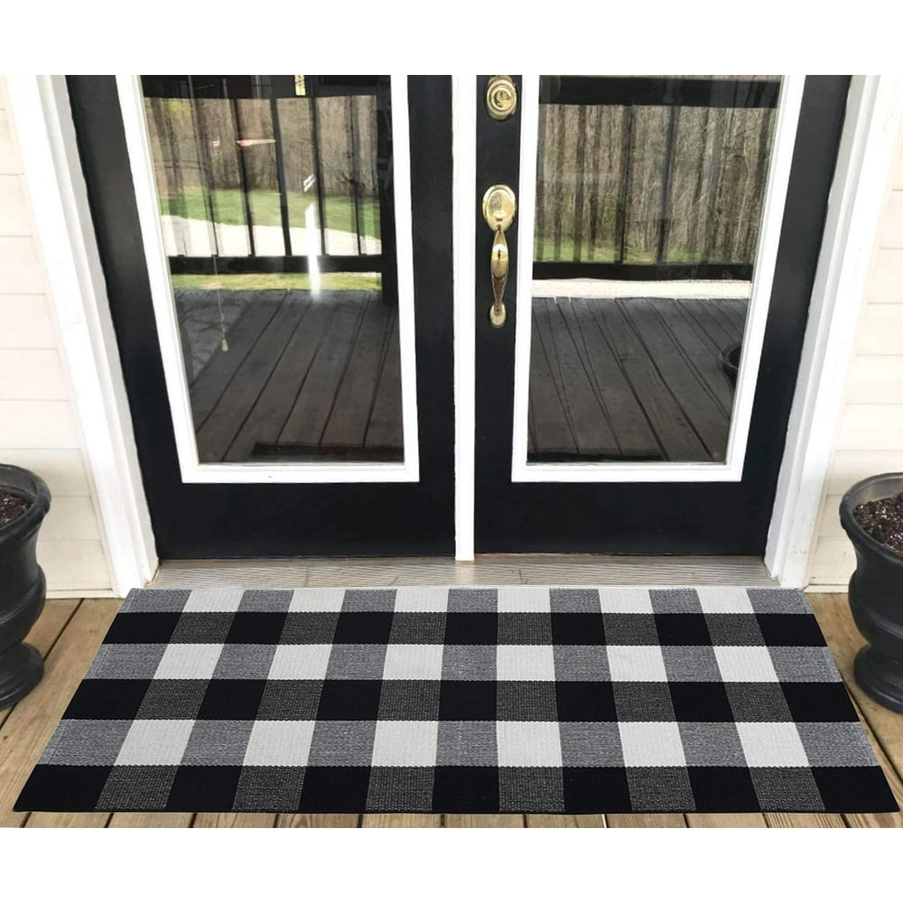 Cotton Buffalo Plaid Rugs Black and White Checkered Rug Door