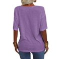 thumbnail image 4 of Solid Color Women V-Neck Half Sleeve Casual Loose Shirt Tops, 4 of 5