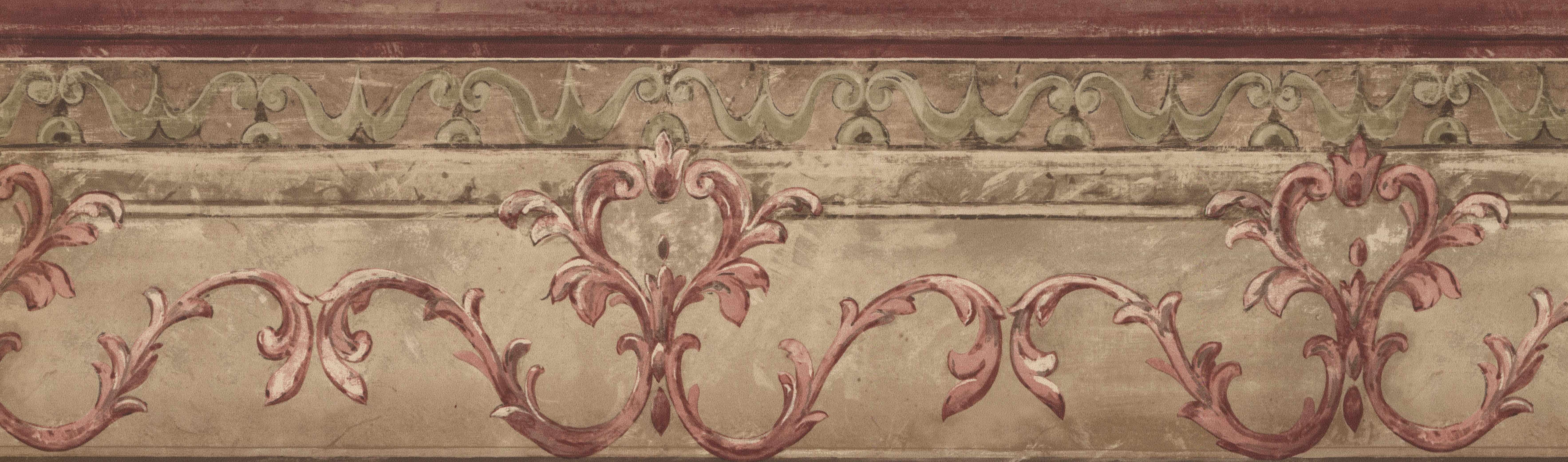 Purple Vines Beige Damask Victorian Wallpaper Border Retro Design Roll 15 X 7