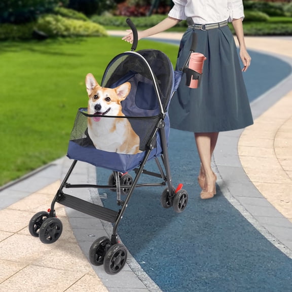 Pet Gear Travel Lite Plus Stroller,Compact Portable Jogger All Terrain Travel Pet Gear, Foldable Lightweight Durable Pet Stroller for Small To Medium Pets Dogs And Cats up to 15 pounds (Bule)