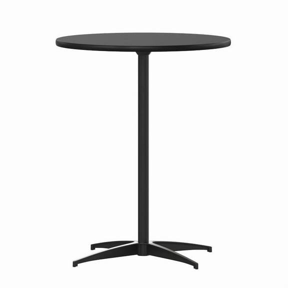 24'' Round Wood Cocktail Table with 30'' and 42'' Columns, Black Wood Top Finish - Bistro Bar Table