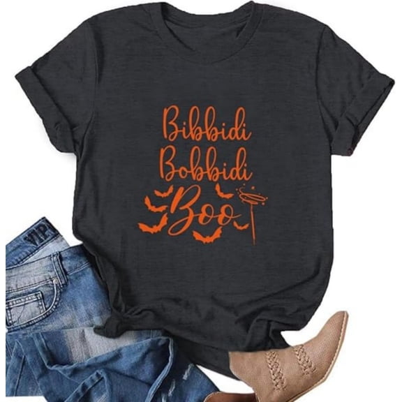 Bibbidi Bobbidi Boo Print Halloween Short Sleeve Shirt for Women
