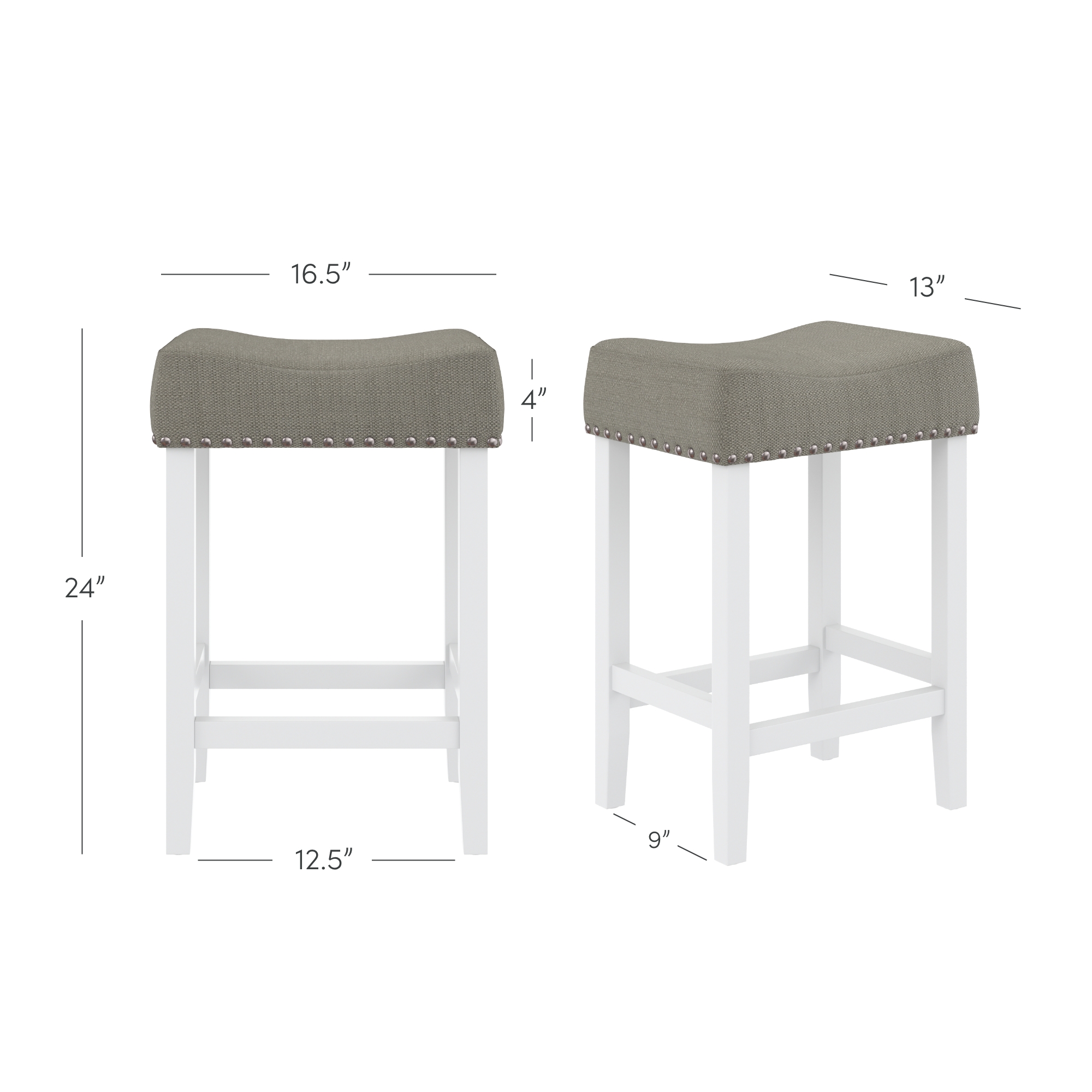 Nathan James Hylie 24 in. Gray Fabric Cushion White Finish Nailhead Wood Counter Height Bar Stool - Thumbnail 3