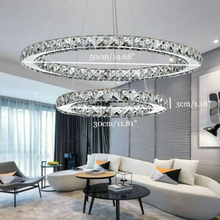 

2 Ring Crystal LED Pendant Lamp Ceiling Light Modern Chandelier Galaxy Round