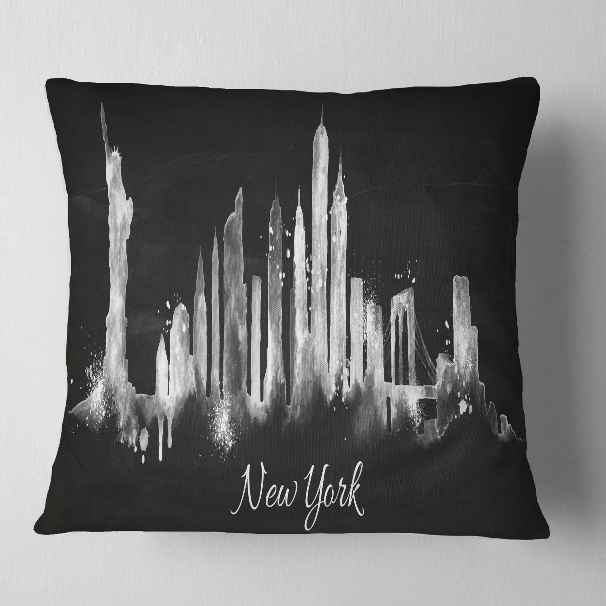 Designart New York Dark Silhouette - Cityscape Painting Throw Pillow - 18x18
