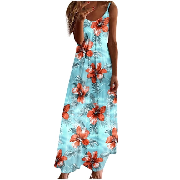 QSAWXQZ Women's Floral Print Maxi Dress V Neck Strap Sleeveless Flowy Long Sundress for Easter Multicolor 2XL