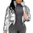 thumbnail image 2 of Luwomo Down Jackets for Womens Fall and Winter Stamping Clothes Cropped Long Sleeve Hooded Outerwear Tops Silver,XL, 2 of 4