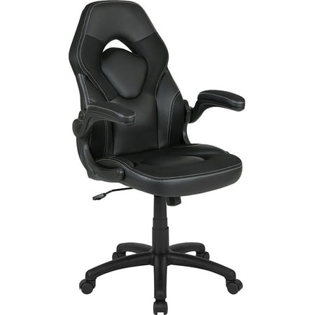 Flash Furniture X10 Gaming Chair, Racing Style Ergonomic Office Chair, Height Adjustable Swivel Computer Chair with Flip-Up Arms, Black LeatherSoft