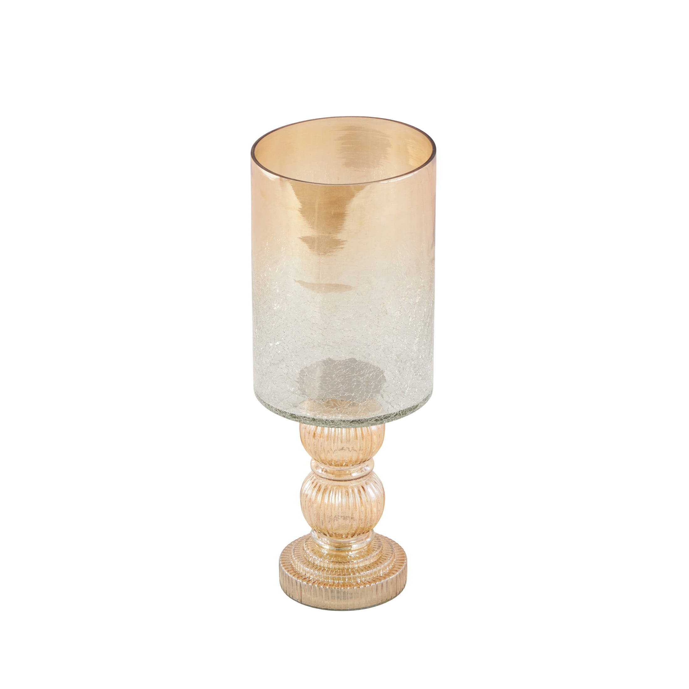 DecMode Gold Glass Handmade Turned Style Pillar Hurricane Lamp with Faux Mercury Glass Finish