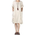 thumbnail image 3 of Wweixi Loose Dress with Pockets Short Sleeve Spring Summer Robe O-Neck Skirt Irregular Dresses Knee-Length Fashionable Club Beige L, 3 of 6
