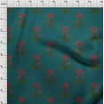 thumbnail image 3 of oneOone Cotton Jersey Dark Teal Green Fabric Floral Block Craft Projects Decor Fabric Printed By The Yard 58 Inch Wide, 3 of 4