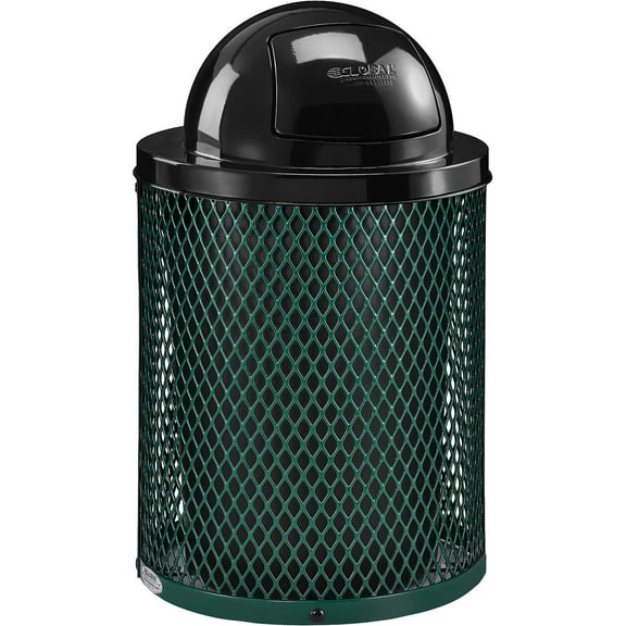 Global Industrial GBE261948GN Outdoor Diamond Steel Trash Can, 36 gal, Dome Lid, Green