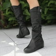 thumbnail image 2 of Slouchy Knee High Boots Women Hidden Wedge Low Heel Flat Booties Soft Leather Buckle Strap Pull on Zipper Round Toe Riding Boots, 2 of 7