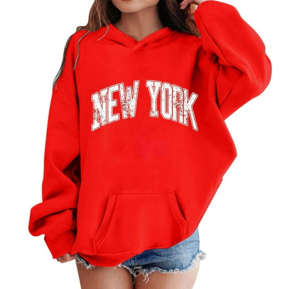 Kiijoy Big Girls Casual Hoodie New York Printed Pullover Hooded Sweatshirt for Kids