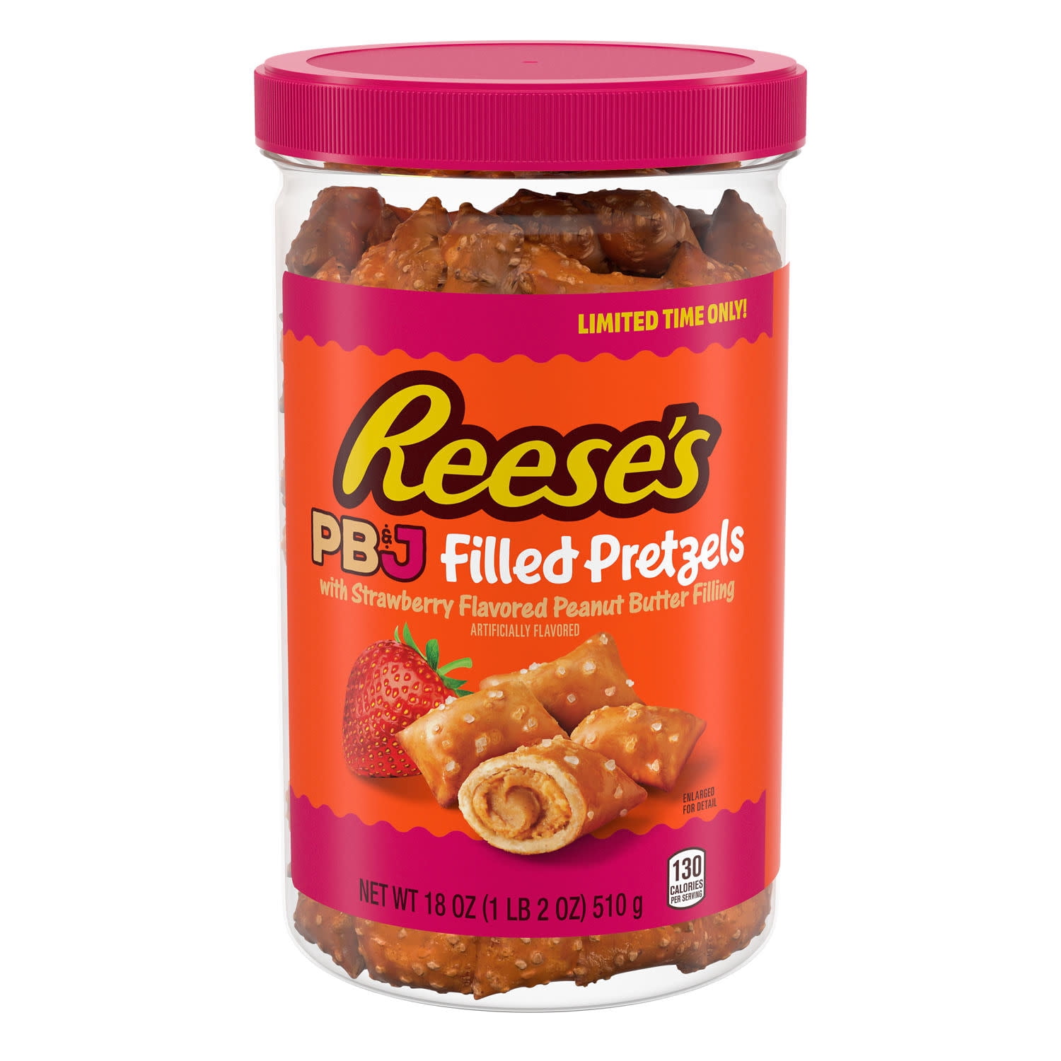 Reese's Pb&J Strawberry Flavored Peanut Butter Filled Pretzels, Plastic Jar 18 Oz