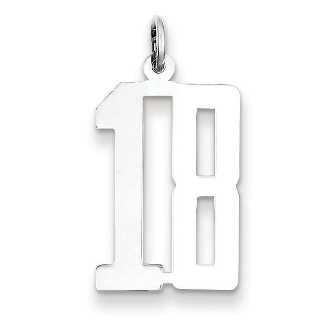 Sterling Silver Rhodium-plated Small Elongated Pol Number 18 Charm QES18 (20mm x 8mm)
