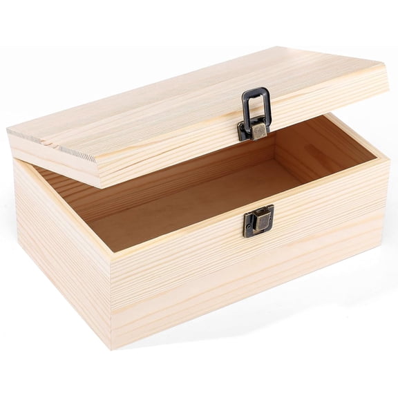 Unpainted Wood Box with Hinged Lid - Large 9.2"x5.5"x3.9" for Crafts DIY Storage Jewelry & Gift Box and Hobby Organization Easter Basket Stuffers