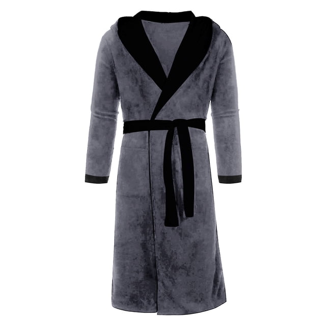 Prolriy Mens Robe Sleeved Clothes Winter Bathrobe Shawl Lengthened Plush Robe Coat Men's Home Long Women's Blouse Robe for Men Grey XXXXL