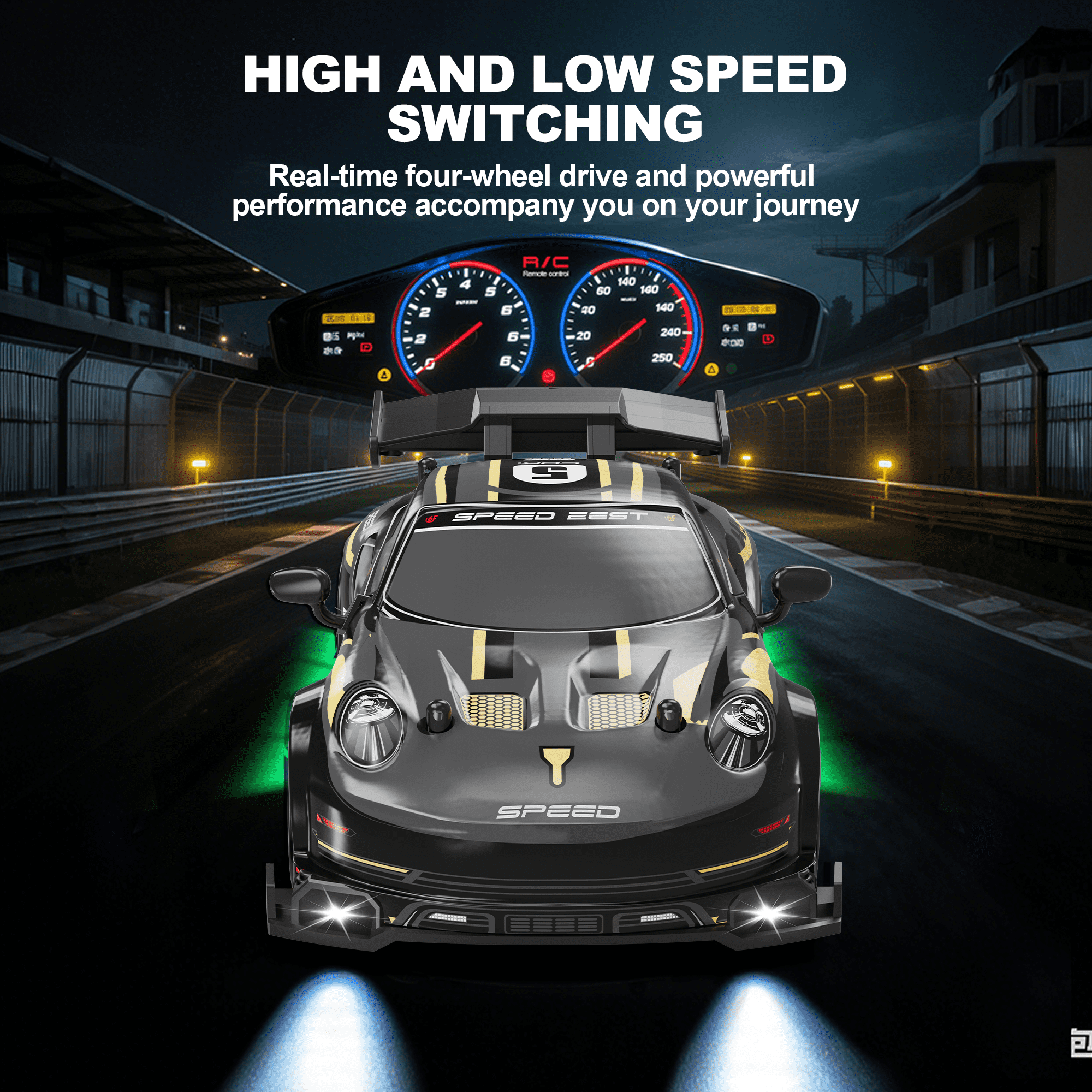 UUGEE RC Drift Car, 1:24 Remote Control Car for Kids, 20KM/H 4WD High Speed RC Cars with LED Lights, 4 Extra Drifting Tires, Vehicle for Adults Boys Girls 8-12，Black