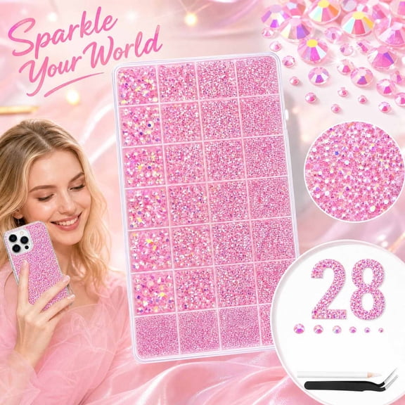 Pink Rhinestones for Bedazzling Pink Bedazzling Kit with Tweezers & Glue Resin Jelly Gems Mixed Sizes for DIY Crafts Clothing Tumblers Shoes Fabric Nail Art Jewelry