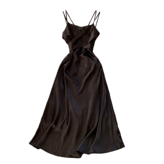 YM YOUMU Women Sleeveless Crisscross V Neck Backless Satin Dress Tie Up Waist Spaghetti Strap Summer Dress for Cocktail Party