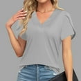 thumbnail image 2 of T-shirts pour Femmes à Col en V à Manches Courtes Décontractés Amples Hauts 2024 Tendance Maintenant, 2 of 6