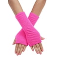 thumbnail image 2 of CUZIBR Womens Gloves Ladies Warm Solid Color Knit Fingerless Gloves Mittens Fashion Flowers Striped Open Fingers For Cycling Running Outdoor Activities, 2 of 6