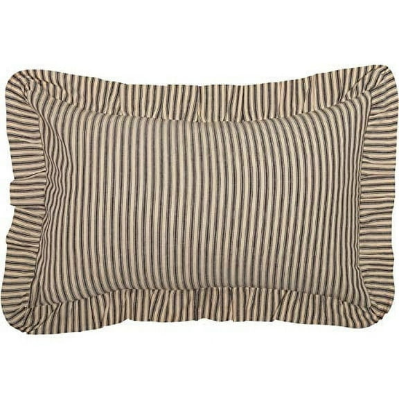 VHC Brands Sawyer Mill Throw Pillow Dark Gray and Cream Stripe Cotton Decorative Farmhouse Country Cushion with Ruffle for Sofa Couch 14x22