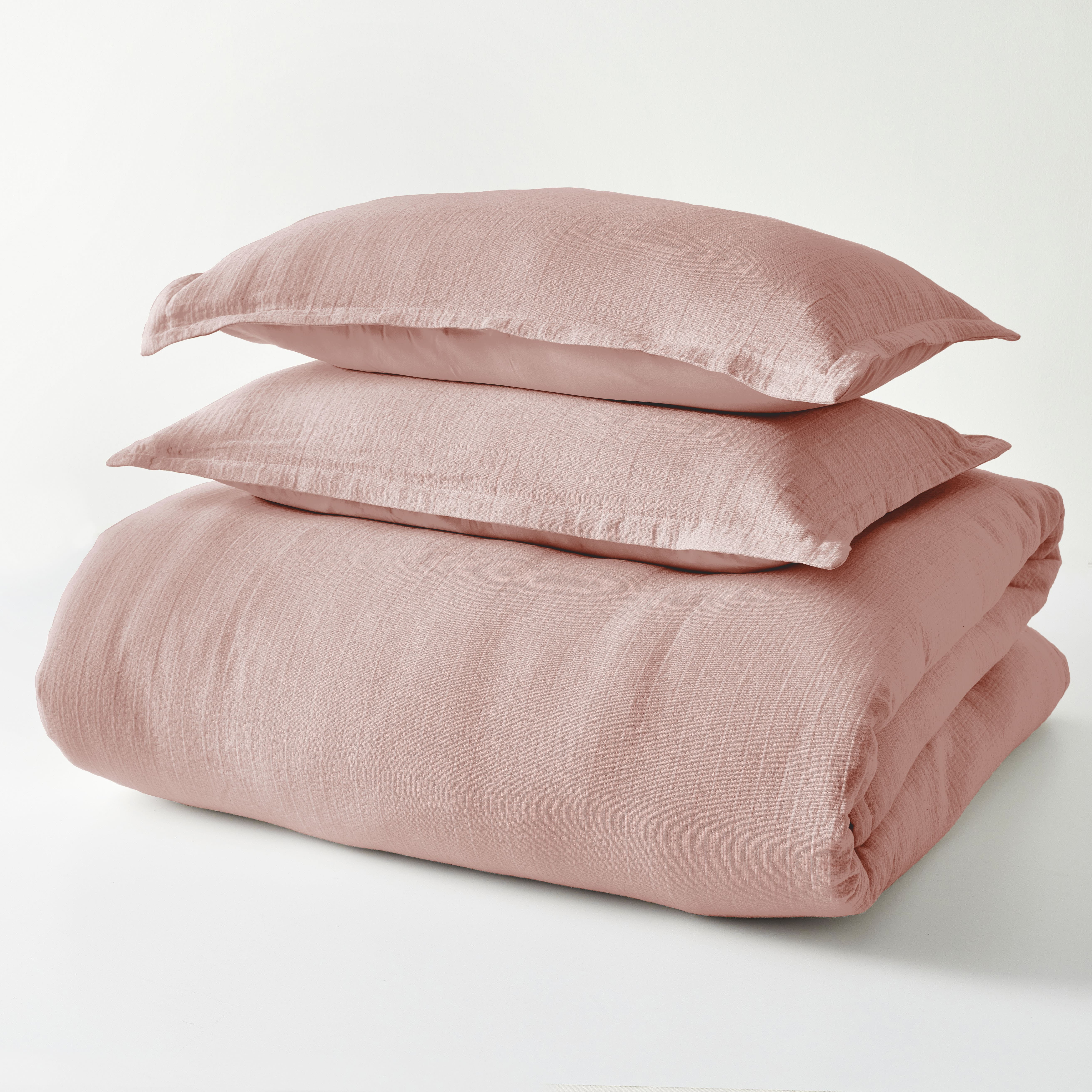 Better Homes & Gardens 3-Piece Old Rose Crinkled Gauze Duvet Set, Adult Double/Queen, Corner & side interior ties. Hidden Button Closure. Envelope Closure on Shams.