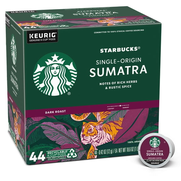 Starbucks Sumatra Dark Roast K-Cup Coffee Pods, 44 Count K Cups