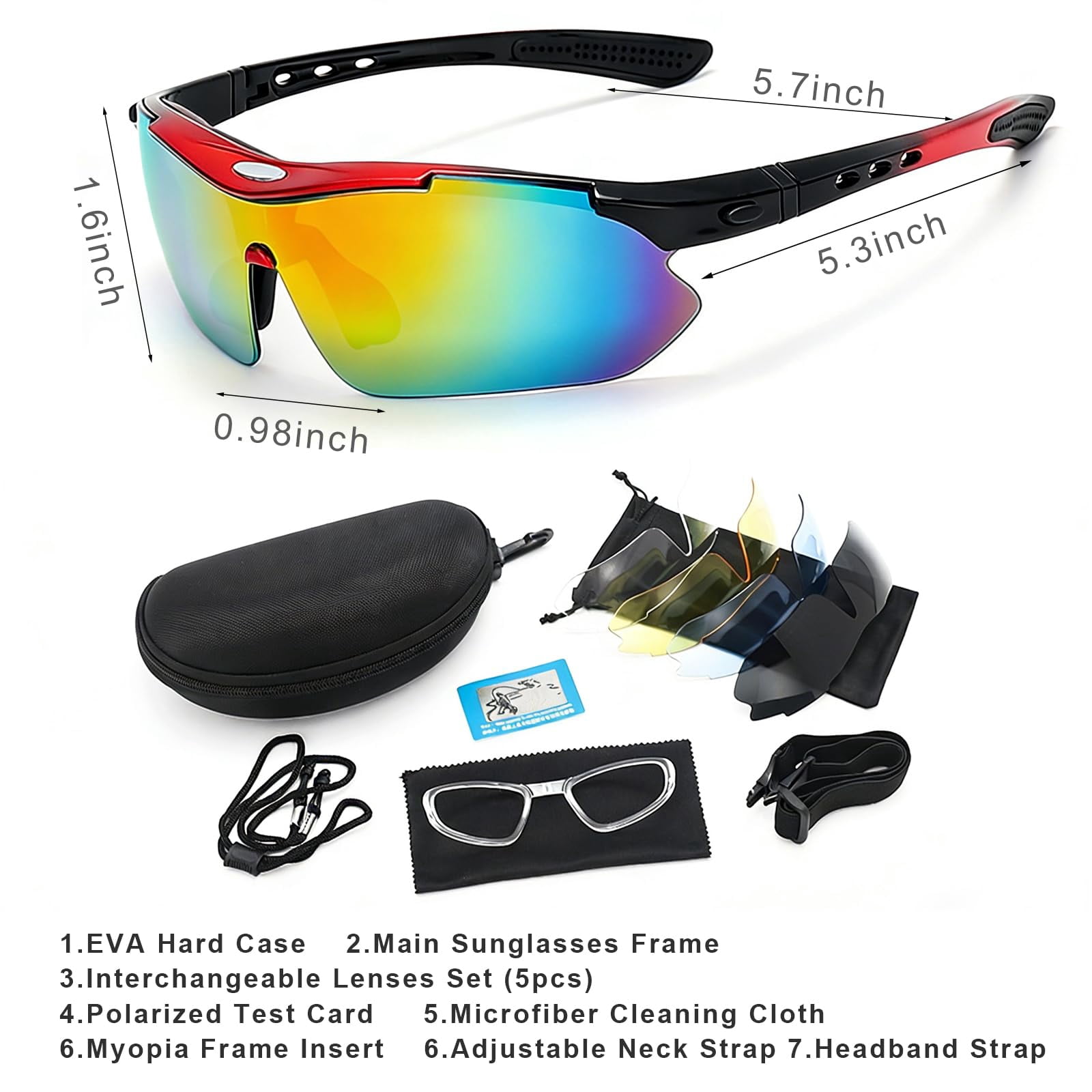 Hmhnsya Polarized Sports Sunglasses with 5 Interchangeable Lenses,Mens Womens Cycling Bike Glasses,Baseball Running Fishing