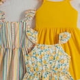 thumbnail image 4 of vigerkar Robes pour Filles Robe pour Tout-Petites Lot de 3 Robe Décontractée de Fête à Imprimé Robe Trapèze Robe d'Été (Jaune, 6-7 Ans), 4 of 4