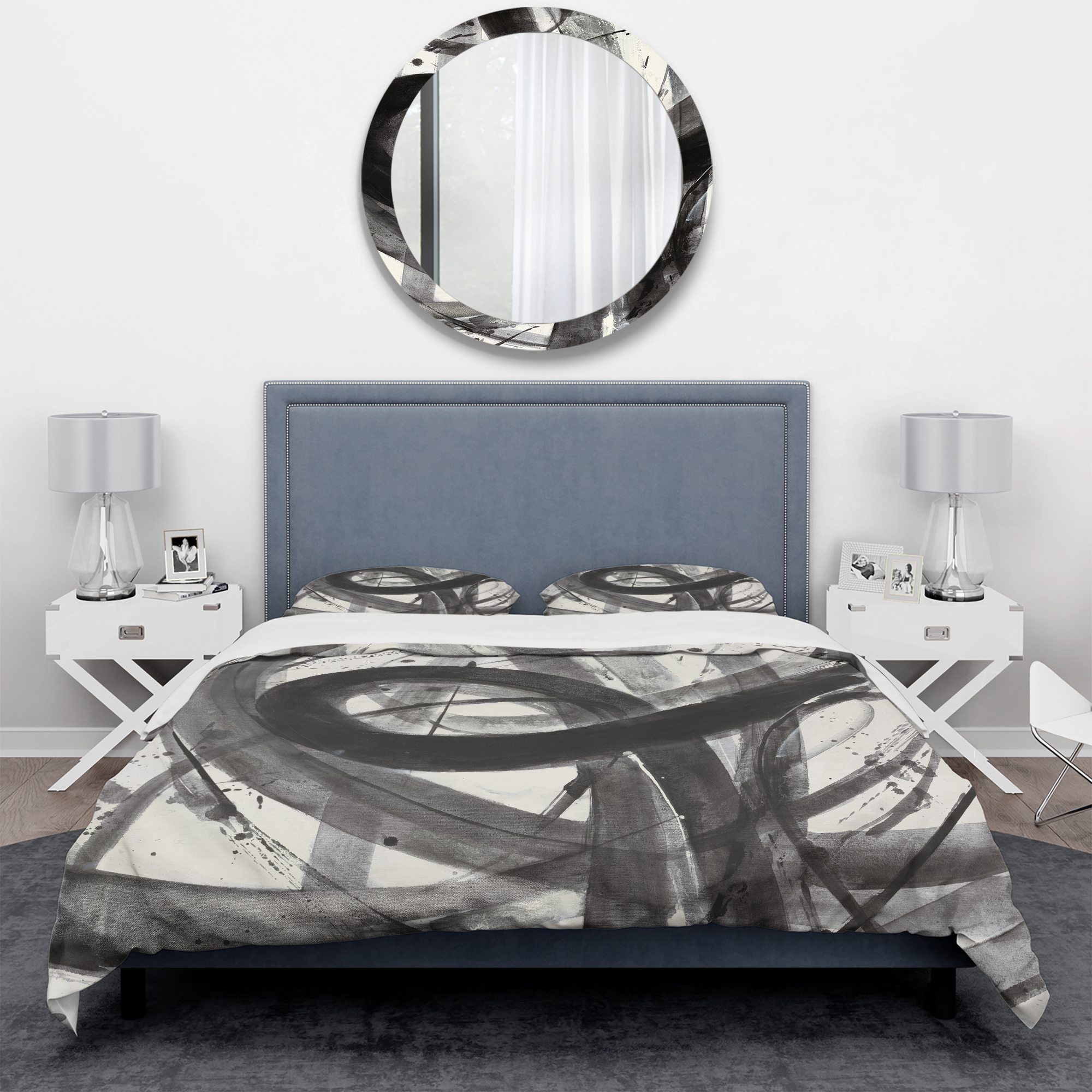 Designart 'Black and White Minimalistic Painting' Geometric Duvet Cover Set